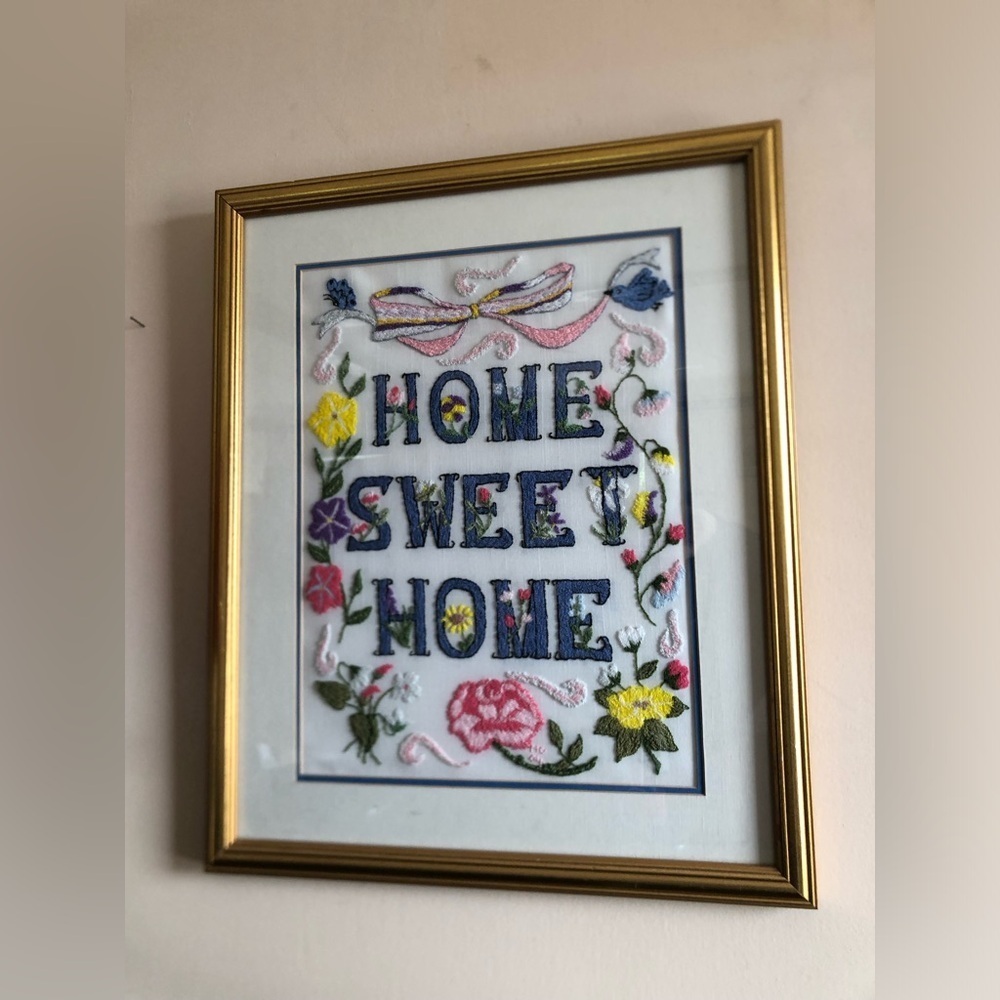 Embroidered 'Home Sweet Home' Framed Art